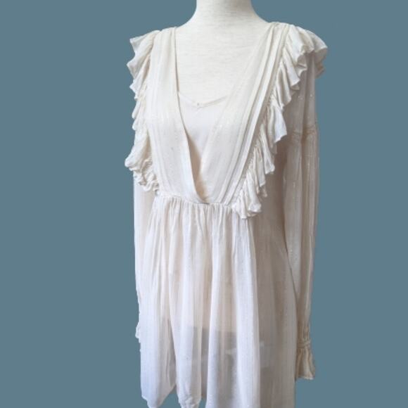 Anthro Maeve 2 Piece Ivory & Silver Ruffled Top 0 - Picture 3 of 12